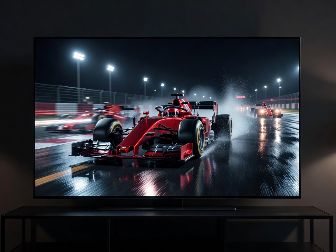 High speed racing game displayed on a modern thin bezel television