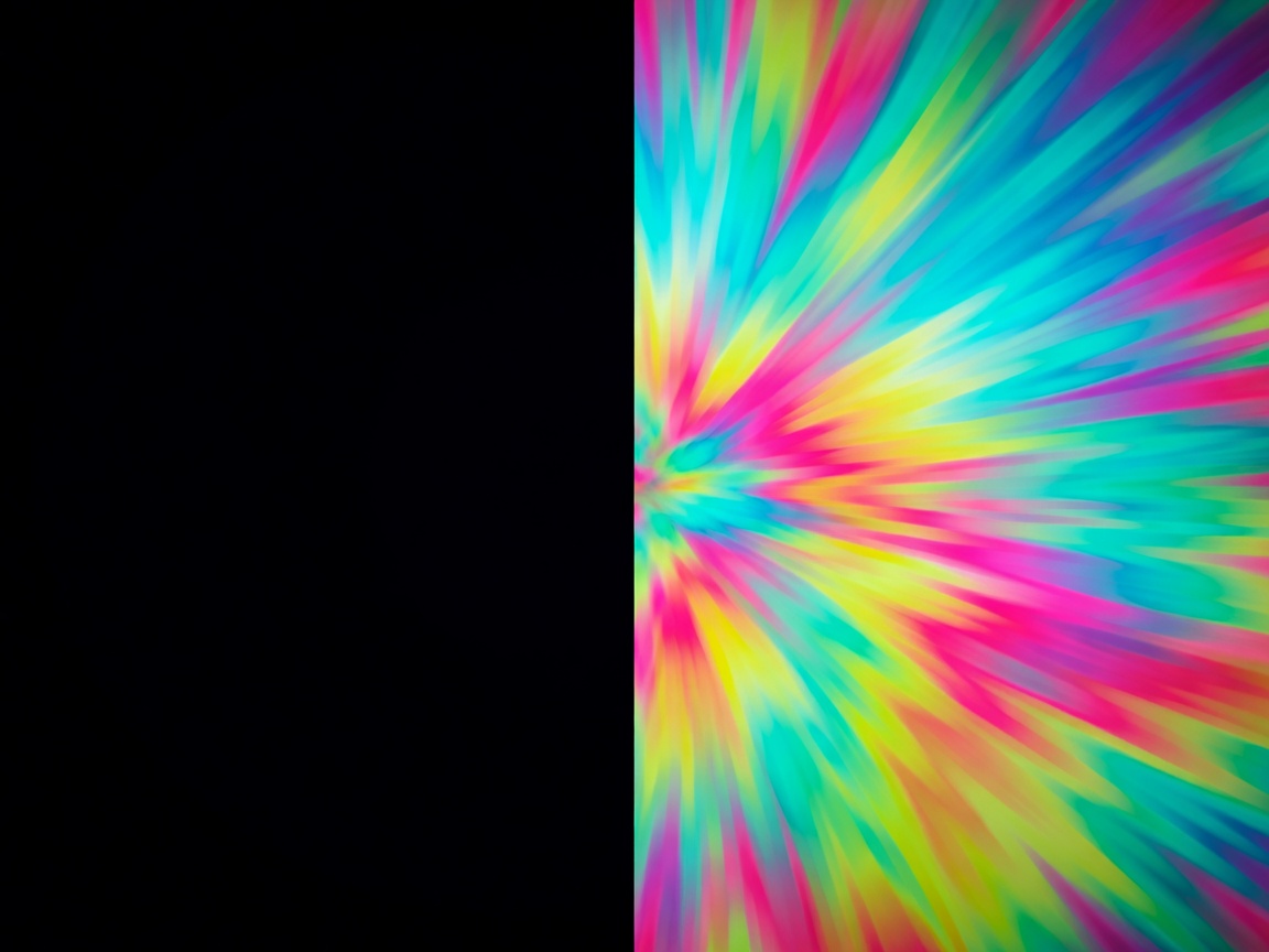Split screen graphic showing deep blacks on one side and vibrant bright colors on the other